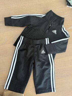 adidas Black and White Kids Matching Tracksuit Set